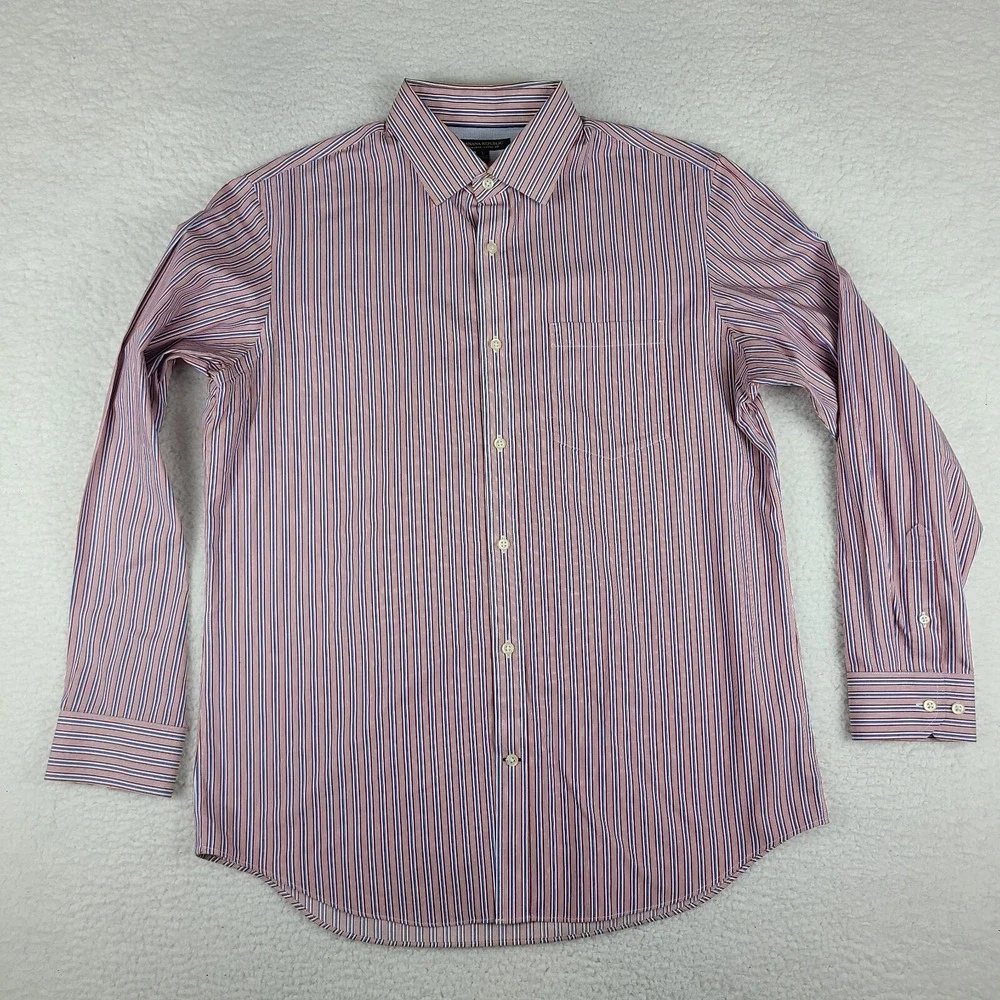 Banana Republic Dress Shirt Mens Large‎ Blue Red Non Iron Classic Fit Button Up